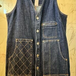 Pilcro Sleeveless V-Neck Denim Pinafore Mini Dress